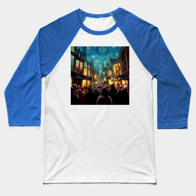 Starry Night in Diagon Alley Baseball T-Shirt by Grassroots Green